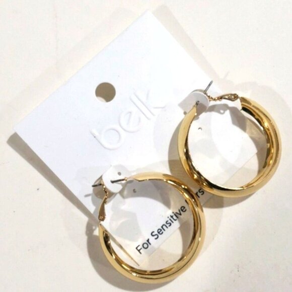 Belk Elegant Gold Tone Chunky Hoop Earrings for Sensitive Ears - Women's Jewelry - Picture 3 of 10